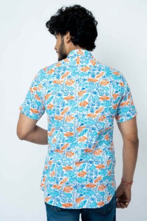 CORAL BLOCK PRINT SMART FIT MENS SHIRT - Image 4