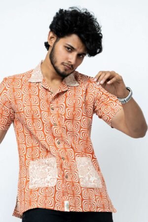 CORAL COLOUR SMART CASUAL COTTON  SHIRT - Image 5