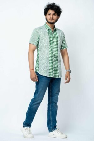 GREEN HAND BLOCK PRINT SMART FIT MENS  SHIRT - Image 2