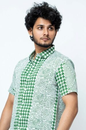 GREEN HAND BLOCK PRINT SMART FIT MENS  SHIRT - Image 3