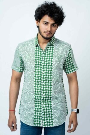 GREEN HAND BLOCK PRINT SMART FIT MENS  SHIRT - Image 5