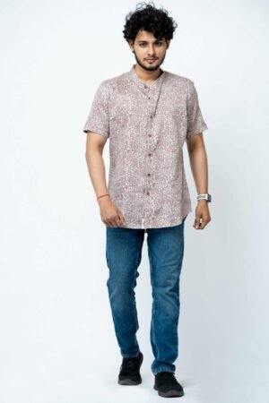 GREY MAROON DOODLE ART PRINT HALF SHIRT
