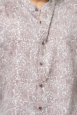 GREY MAROON DOODLE ART PRINT HALF SHIRT - Image 2