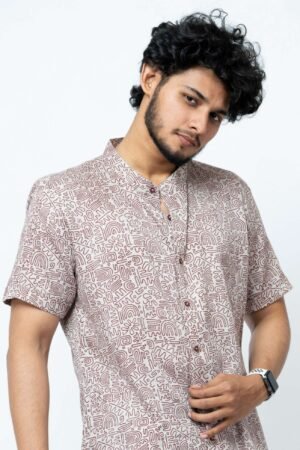GREY MAROON DOODLE ART PRINT HALF SHIRT - Image 3