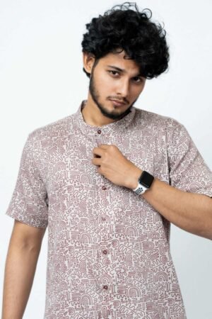 GREY MAROON DOODLE ART PRINT HALF SHIRT - Image 6