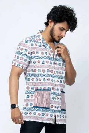 HAND BLOCK PRINT MULTI COLOUR  BOX FIT SHIRT - Image 2