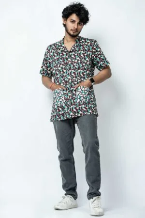 HAND BLOCK PRINT MULTI COLOUR BOX FIT SHIRT