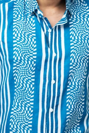 INDIGO MOSAIC PRINT  MENS HALF SHIRT - Image 5