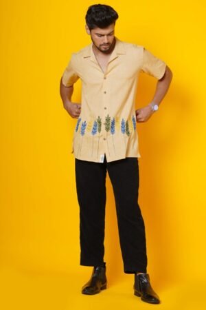 MENS HALF SLEEVES BEIGE EMBROIDERED SHIRT - Image 6