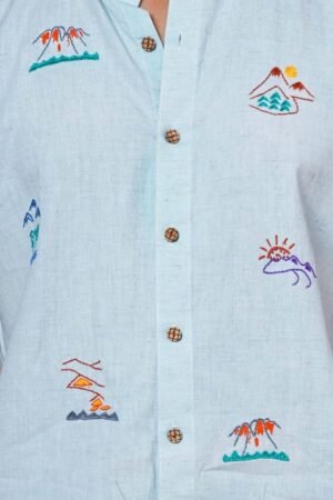 MENS POWDER BLUE HALF SLEEVES SHIRT WITH  HAND EMBROIDERY - Image 5