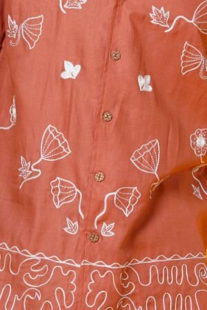 MENS RUST COLOUR AARI EMBROIDERED SHIRT - Image 4