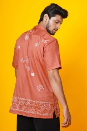 MENS RUST COLOUR AARI EMBROIDERED SHIRT - Image 3