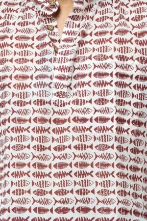 MAROON FISH BLOCK PRINT MENS SHORT KURTA - Image 2