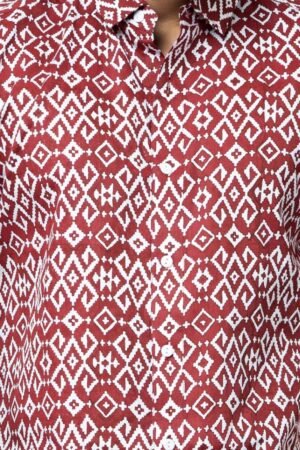 MAROON IKAT PRINT REGULAR FIT COTTON SHIRT - Image 2