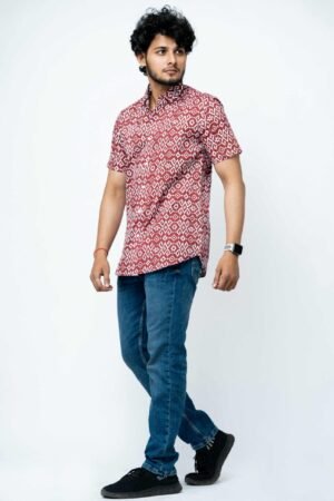 MAROON IKAT PRINT REGULAR FIT COTTON SHIRT - Image 4