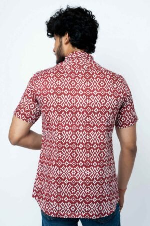 MAROON IKAT PRINT REGULAR FIT COTTON SHIRT - Image 6