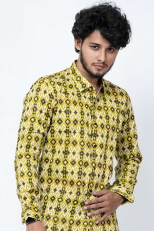 MEHENDI GREEN IKAT PRINT FULL SLEEVE SHIRT - Image 5