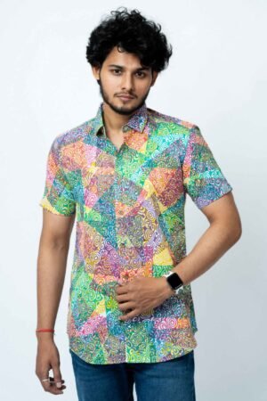 MULTI COLOUR AMOEBA PRINT MENS SHIRT - Image 6