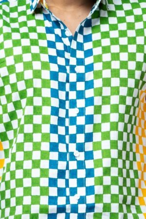 MULTI COLOUR BLOCK PRINT MENS CHECKS SHIRT - Image 2