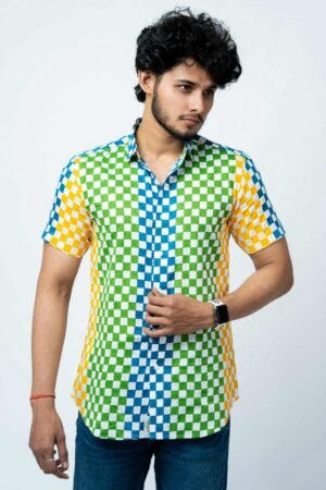 MULTI COLOUR BLOCK PRINT MENS CHECKS SHIRT - Image 5