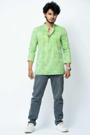 NEON GREEN  DOODLE ART CLASSIC  FIT KURTA - Image 3