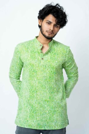 NEON GREEN  DOODLE ART CLASSIC  FIT KURTA - Image 4