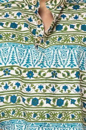 PEACH BLUE FLORAL BLOCK PRINT COTTON KURTA