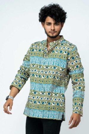 PEACH BLUE FLORAL BLOCK PRINT COTTON KURTA - Image 3