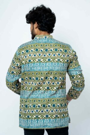PEACH BLUE FLORAL BLOCK PRINT COTTON KURTA - Image 5