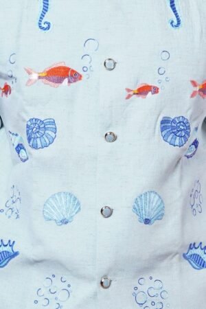 Powder Blue Embroidered Underwater Theme Nehru Coat - Image 5