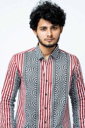 RED AND BLACK STRIPE MENS FULL SHIRT - Image 6