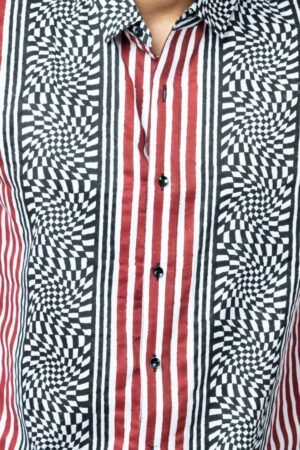 RED AND BLACK STRIPE MENS FULL SHIRT - Image 7