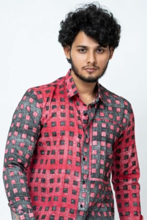 RED BLACK BLOCK PRINT PATCHWORK SHIRT