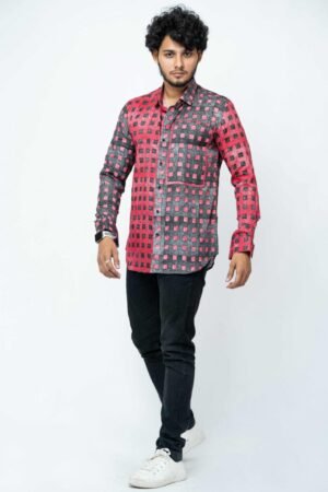 RED BLACK BLOCK PRINT PATCHWORK SHIRT - Image 3
