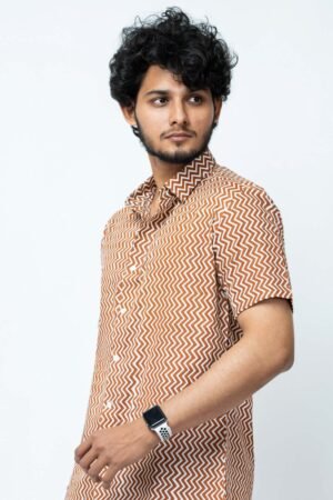 RUST COLOR ZIGZAG PRINT MENS CASUAL SHIRT - Image 3