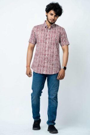 RUST PRINT SMART CASUAL COTTON SHIRT