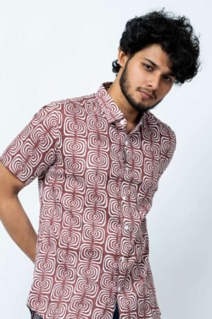 RUST PRINT SMART CASUAL COTTON SHIRT - Image 2