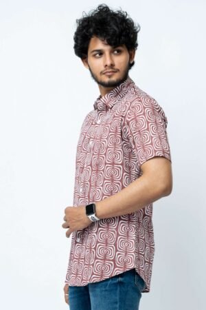 RUST PRINT SMART CASUAL COTTON SHIRT - Image 3