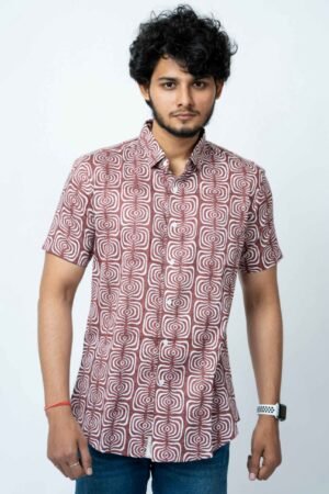 RUST PRINT SMART CASUAL COTTON SHIRT - Image 5