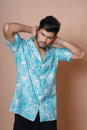 Sky Floral Print Half Sleeve Shirt