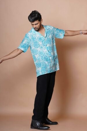 Sky Floral Print Half Sleeve Shirt - Image 2