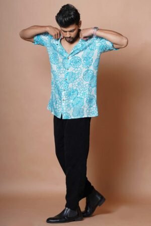 Sky Floral Print Half Sleeve Shirt - Image 3