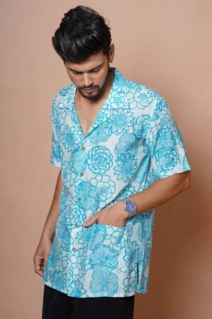 Sky Floral Print Half Sleeve Shirt - Image 6