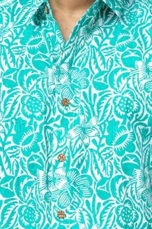 SLIM FIT COTTON SHIRT IN GREEN FLORAL PRINT - Image 2