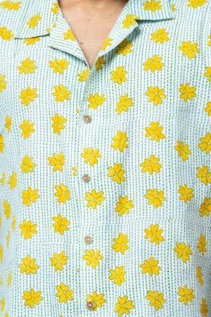 YELLOW FLORAL PRINT MENS HALF SHIRT - Image 2