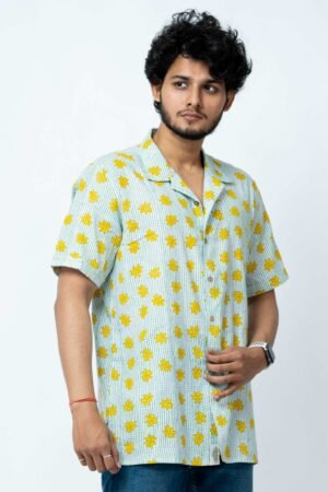 YELLOW FLORAL PRINT MENS HALF SHIRT - Image 3