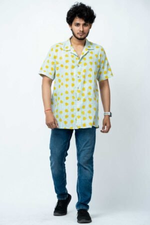 YELLOW FLORAL PRINT MENS HALF SHIRT - Image 5
