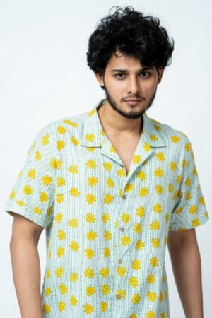 YELLOW FLORAL PRINT MENS HALF SHIRT - Image 7