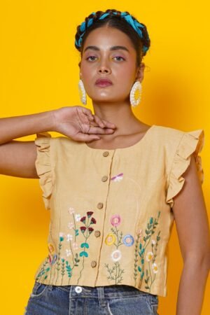 Beige Blouse with Hand Embroidery work - Image 4