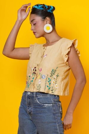 Beige Blouse with Hand Embroidery work - Image 6